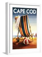 Cape Cod, Massachusetts - Beach Chair and Ball-Lantern Press-Framed Art Print