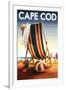 Cape Cod, Massachusetts - Beach Chair and Ball-Lantern Press-Framed Art Print