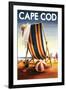 Cape Cod, Massachusetts - Beach Chair and Ball-Lantern Press-Framed Art Print