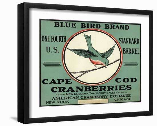 Cape Cod, Massachusetts - Blue Bird Brand Cranberry Label-Lantern Press-Framed Art Print