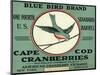 Cape Cod, Massachusetts - Blue Bird Brand Cranberry Label-Lantern Press-Mounted Art Print