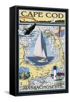 Cape Cod, Massachusetts Chart & Views-Lantern Press-Framed Stretched Canvas