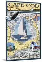 Cape Cod, Massachusetts Chart & Views-Lantern Press-Mounted Art Print