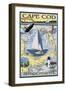 Cape Cod, Massachusetts Chart & Views-Lantern Press-Framed Art Print