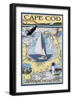 Cape Cod, Massachusetts Chart & Views-Lantern Press-Framed Art Print