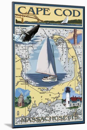 Cape Cod, Massachusetts Chart & Views-Lantern Press-Mounted Art Print