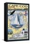 Cape Cod, Massachusetts Chart & Views-Lantern Press-Framed Stretched Canvas