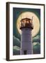 Cape Cod, Massachusetts - Chatham Light and Full Moon-Lantern Press-Framed Art Print