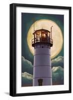 Cape Cod, Massachusetts - Chatham Light and Full Moon-Lantern Press-Framed Art Print