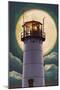 Cape Cod, Massachusetts - Chatham Light and Full Moon-Lantern Press-Mounted Art Print