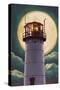 Cape Cod, Massachusetts - Chatham Light and Full Moon-Lantern Press-Stretched Canvas
