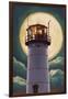 Cape Cod, Massachusetts - Chatham Light and Full Moon-Lantern Press-Framed Art Print