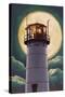 Cape Cod, Massachusetts - Chatham Light and Full Moon-Lantern Press-Stretched Canvas