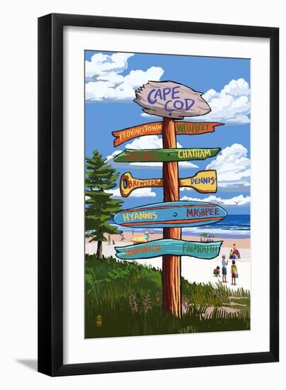 Cape Cod, Massachusetts - Destination Signpost-Lantern Press-Framed Art Print
