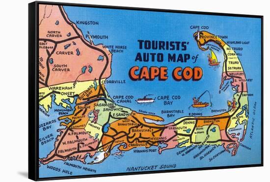 Cape Cod, Massachusetts - Detailed Auto Map of Cape Cod-Lantern Press-Framed Stretched Canvas