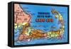Cape Cod, Massachusetts - Detailed Auto Map of Cape Cod-Lantern Press-Framed Stretched Canvas