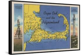 Cape Cod, Massachusetts - Detailed Map of the Pilgrimland-Lantern Press-Framed Stretched Canvas