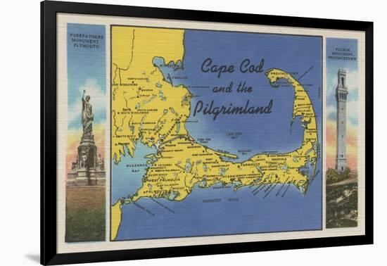Cape Cod, Massachusetts - Detailed Map of the Pilgrimland-Lantern Press-Framed Art Print