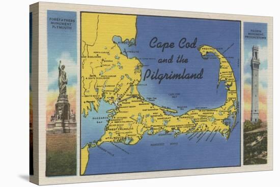 Cape Cod, Massachusetts - Detailed Map of the Pilgrimland-Lantern Press-Stretched Canvas