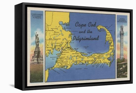 Cape Cod, Massachusetts - Detailed Map of the Pilgrimland-Lantern Press-Framed Stretched Canvas