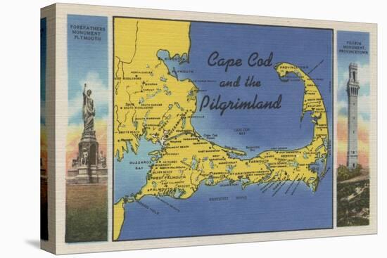 Cape Cod, Massachusetts - Detailed Map of the Pilgrimland-Lantern Press-Stretched Canvas