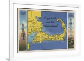 Cape Cod, Massachusetts - Detailed Map of the Pilgrimland-Lantern Press-Framed Premium Giclee Print