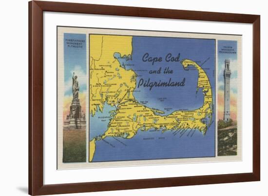 Cape Cod, Massachusetts - Detailed Map of the Pilgrimland-Lantern Press-Framed Premium Giclee Print