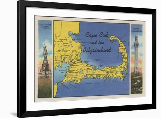 Cape Cod, Massachusetts - Detailed Map of the Pilgrimland-Lantern Press-Framed Premium Giclee Print