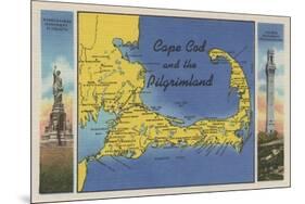 Cape Cod, Massachusetts - Detailed Map of the Pilgrimland-Lantern Press-Mounted Premium Giclee Print