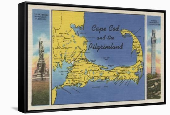 Cape Cod, Massachusetts - Detailed Map of the Pilgrimland-Lantern Press-Framed Stretched Canvas