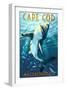 Cape Cod, Massachusetts - Great White Shark-Lantern Press-Framed Art Print
