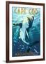 Cape Cod, Massachusetts - Great White Shark-Lantern Press-Framed Art Print