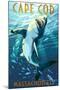 Cape Cod, Massachusetts - Great White Shark-Lantern Press-Mounted Art Print