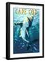 Cape Cod, Massachusetts - Great White Shark-Lantern Press-Framed Art Print