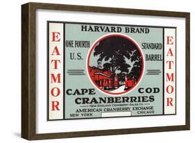 Cape Cod, Massachusetts - Harvard Eatmor Cranberries Brand Label-Lantern Press-Framed Art Print