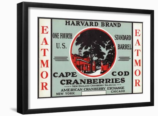 Cape Cod, Massachusetts - Harvard Eatmor Cranberries Brand Label-Lantern Press-Framed Art Print