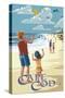 Cape Cod, Massachusetts - Kite Flyers-Lantern Press-Stretched Canvas