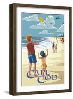 Cape Cod, Massachusetts - Kite Flyers-Lantern Press-Framed Art Print