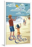 Cape Cod, Massachusetts - Kite Flyers-Lantern Press-Framed Art Print