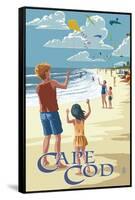 Cape Cod, Massachusetts - Kite Flyers-Lantern Press-Framed Stretched Canvas