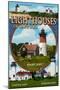 Cape Cod, Massachusetts - Lighthouses Montage-Lantern Press-Mounted Art Print