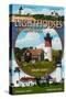 Cape Cod, Massachusetts - Lighthouses Montage-Lantern Press-Stretched Canvas