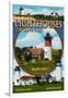 Cape Cod, Massachusetts - Lighthouses Montage-Lantern Press-Framed Art Print