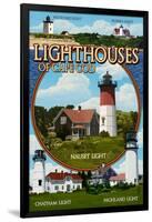 Cape Cod, Massachusetts - Lighthouses Montage-Lantern Press-Framed Art Print