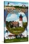 Cape Cod, Massachusetts - Lighthouses Montage-Lantern Press-Stretched Canvas