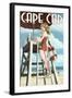 Cape Cod, Massachusetts - Llifeguard Pinup Girl-Lantern Press-Framed Art Print