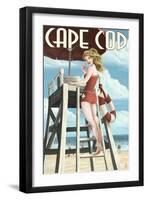 Cape Cod, Massachusetts - Llifeguard Pinup Girl-Lantern Press-Framed Art Print