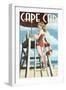 Cape Cod, Massachusetts - Llifeguard Pinup Girl-Lantern Press-Framed Art Print