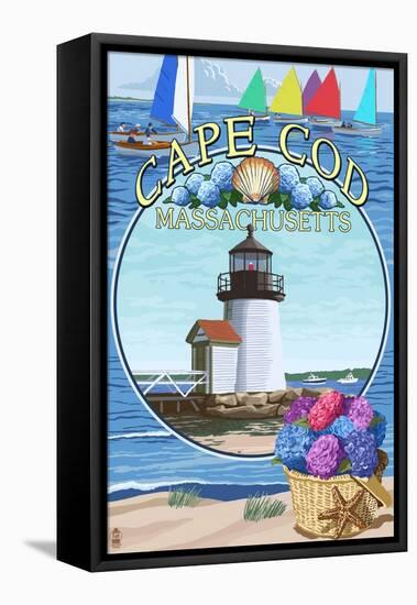 Cape Cod, Massachusetts - Montage-Lantern Press-Framed Stretched Canvas