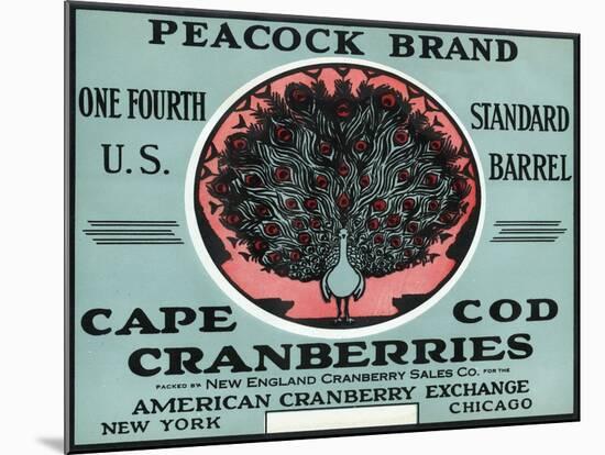 Cape Cod, Massachusetts - Peacock Brand Cranberry Label-Lantern Press-Mounted Art Print